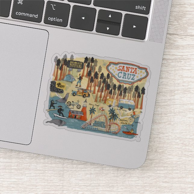 Santa Cruz California Illustrated Map Sticker (Detail)