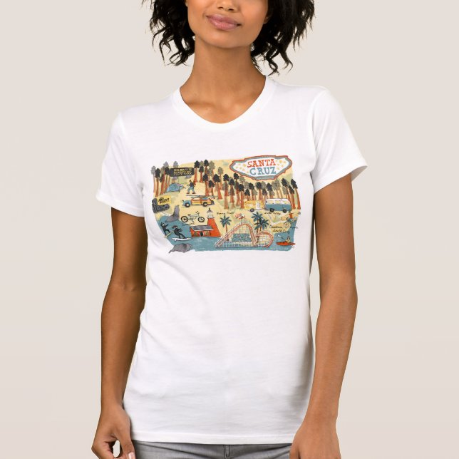 Santa Cruz California Illustrated Map T-Shirt (Front)