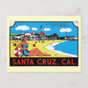 Santa Cruz, California Luggage Label Vintage Postcard