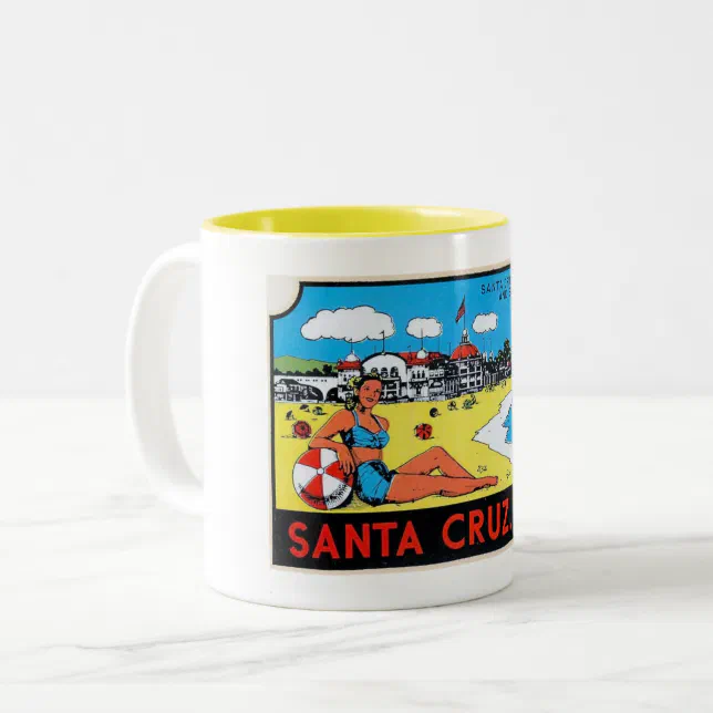 Time Traveler Vintage Postcards Santa Cruz Luggage Label Coffee Mug