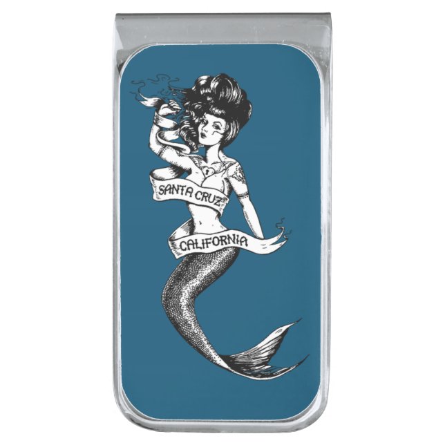 Santa Cruz California Mermaid    Silver Finish Money Clip (Front Vertical)