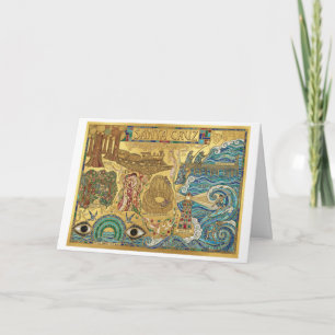 Santa Cruz California Mosaic Map Boardwalk Beach Card