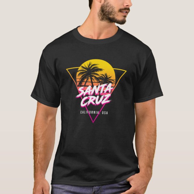 Santa Cruz California Palm Trees USA Surfing Retro T-Shirt (Front)