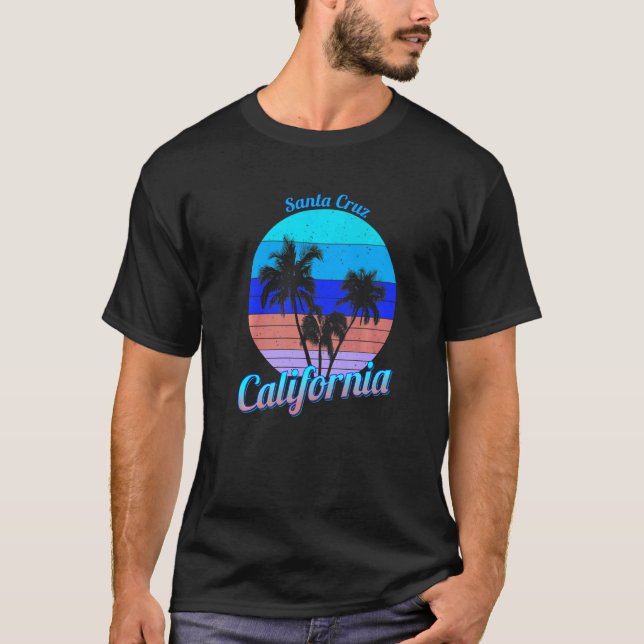 Santa Cruz California Retro Palm Trees Beach Summe T-Shirt (Front)