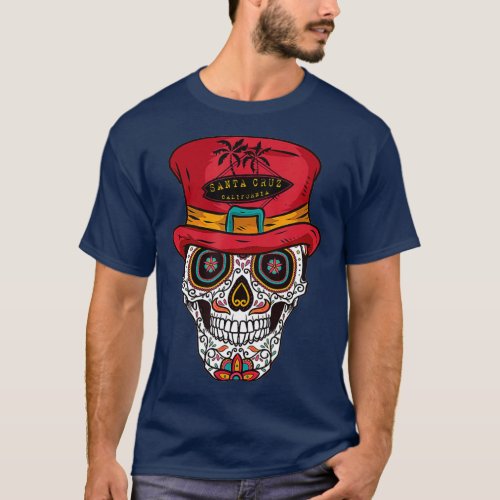 Santa Cruz California Souvenir Sugar Skull Hat T_Shirt