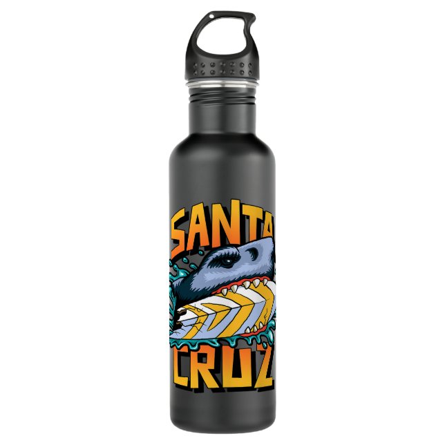 Santa Cruz California Surf Paradise Graphic Shark Stainless Steel Water Bottle (Front)