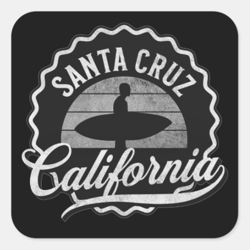 Santa Cruz California Surfing Black White Vintage Square Sticker