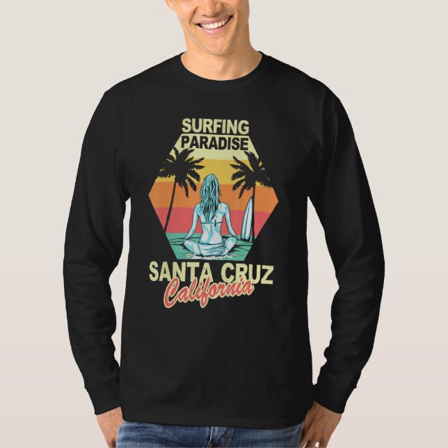Santa Cruz California Surfing Paradise Girl Sunset T-Shirt (Front)