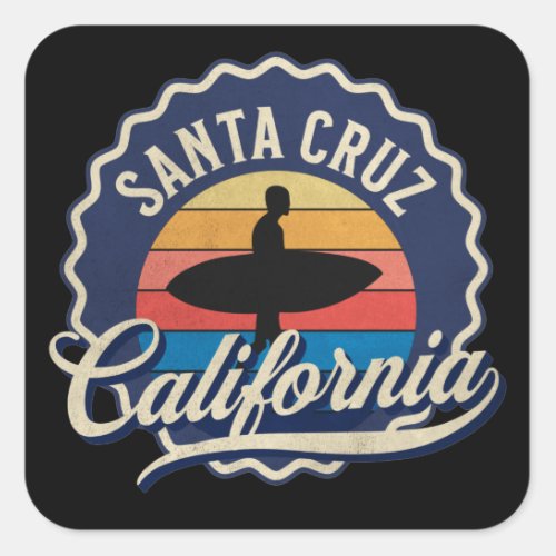 Santa Cruz California Surfing Retro Art  Square Sticker