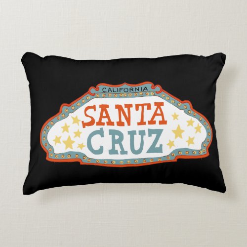 Santa Cruz California Sweet Vintage Sign Black Accent Pillow