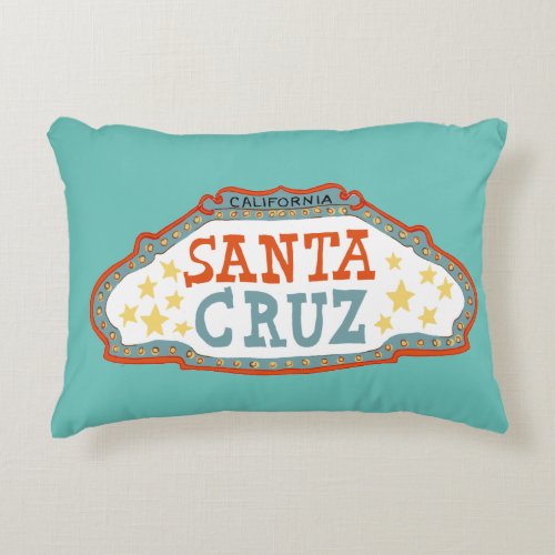 Santa Cruz California Sweet Vintage Sign Teal Accent Pillow