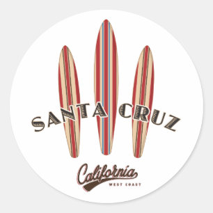 Santa Cruz California Three Surfboards Classic Round Sticker