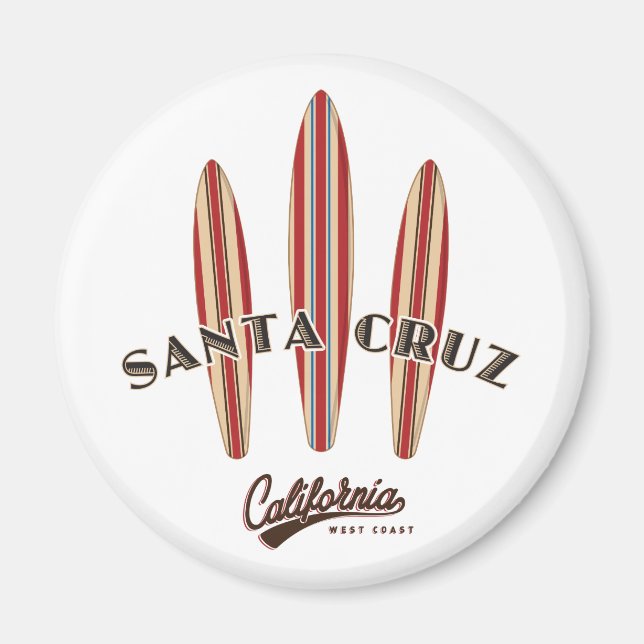 Santa Cruz California Three Surfboards Magnet (Front)