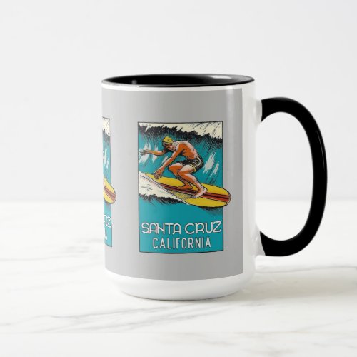 Santa Cruz California Vintage Art Surfing  Mug