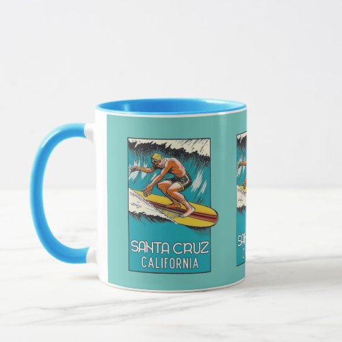 Santa Cruz California Vintage Art Surfing  Mug