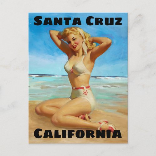 Santa Cruz California Vintage Pin up girl Postcard
