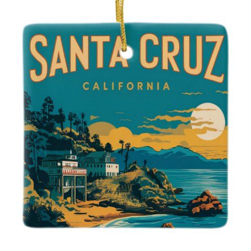 Santa Cruz California Watercolor Travel Ceramic Ornament