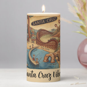 Santa Cruz California Whimsical Map UCSC Boardwalk Pillar Candle
