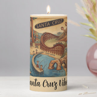 Santa Cruz California Whimsical Map UCSC Boardwalk Pillar Candle