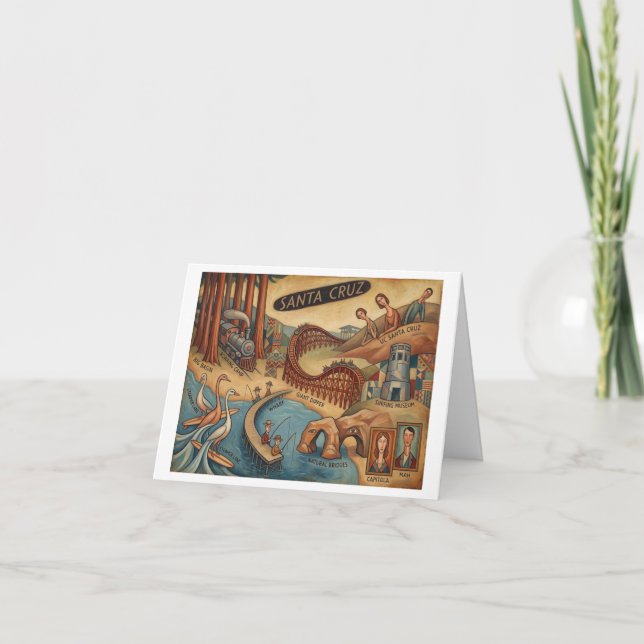 Santa Cruz California Whimsical Map UCSC Boardwalk Thank You Card (Front)