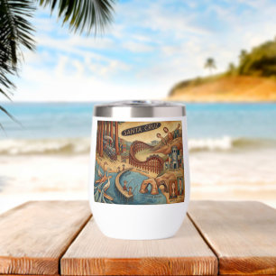 Santa Cruz California Whimsical Map UCSC Boardwalk Thermal Wine Tumbler
