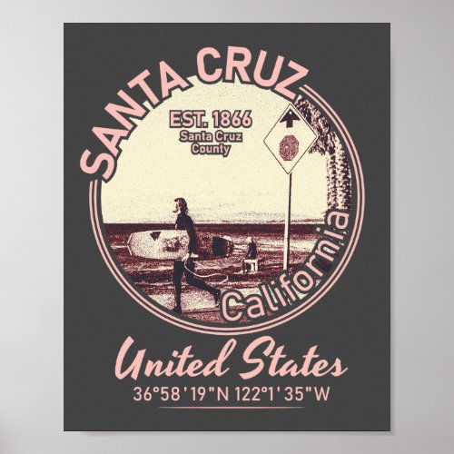 SANTA CRUZ CITY _ CALIFORNIA _ SURFING VINTAGE POSTER