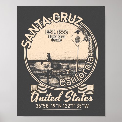 SANTA CRUZ CITY _ CALIFORNIA _ SURFING VINTAGE POSTER