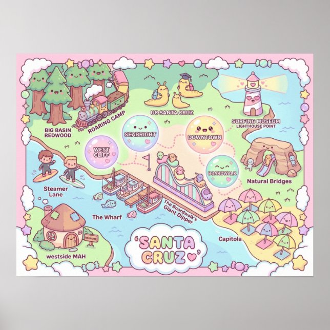 Santa Cruz Fantasy Map – Mythical Coastal Art Prin Poster (Front)