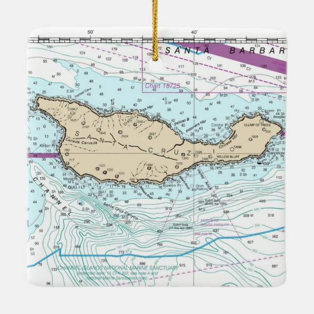 Santa Cruz Island Chart Ceramic Ornament (Back)