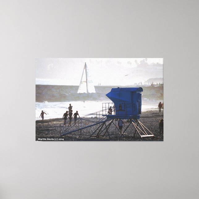 Santa Cruz Lifeguard House & Sailboat II Canvas Print (Front)
