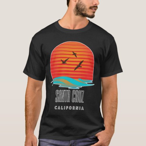 Santa Cruz Logo Sticker Sunset Waves and Birds Lit T_Shirt