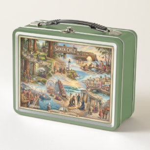 Santa Cruz Vibe Map – Cultural Coastal Art Print Metal Lunch Box