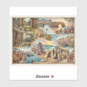 Santa Cruz Vibe Map – Cultural Coastal Art Print Sticker