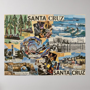 Santa Cruz Vintage Collage – Coastal Memories Art Poster