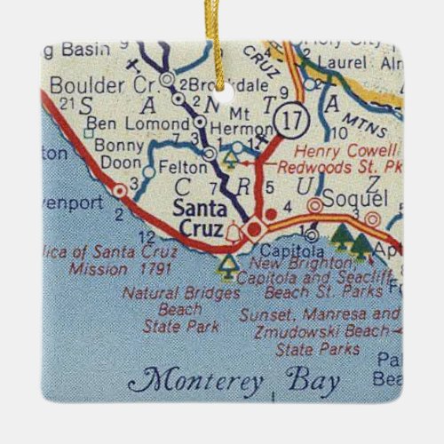 Santa Cruz Vintage Map Ceramic Ornament