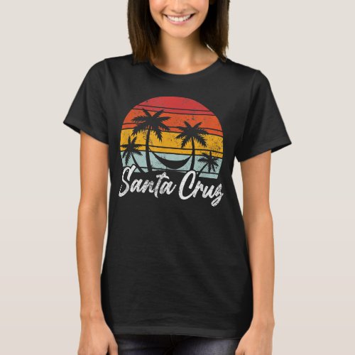 Santa Cruz Vintage Retro Palm Tree Sunset Californ T_Shirt