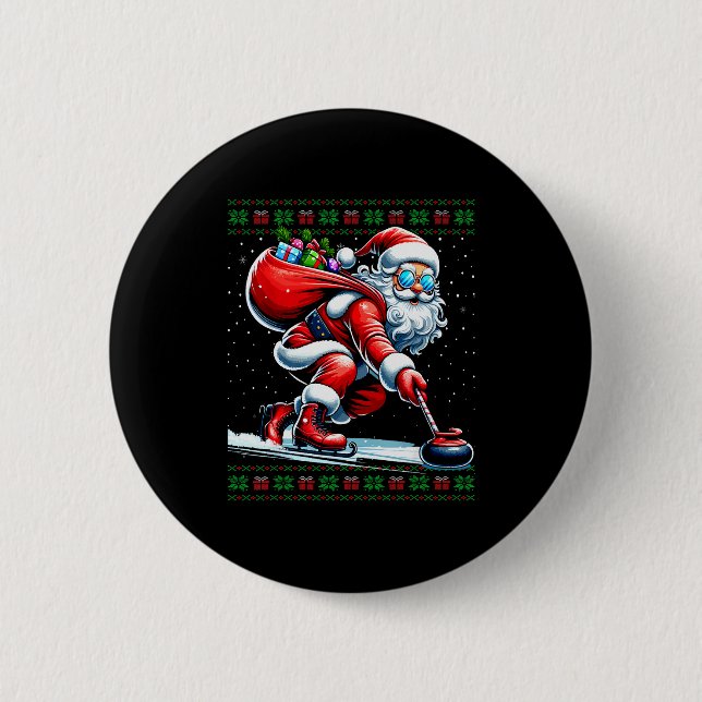 Santa Curling Ugly Christmas Sweater  Button (Front)