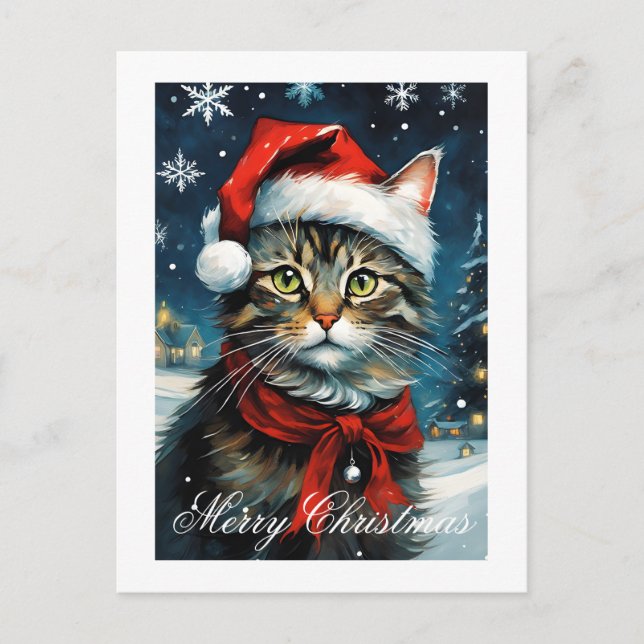 Santa Cute Cat Snowy Winter Christmas Holiday (Front)