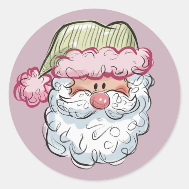 Santa Cute Santa Claus Xmas Holiday Pink  Classic Round Sticker (Front)