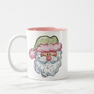 Santa Cute Santa Claus Xmas Holiday Pink  Two-Tone Coffee Mug