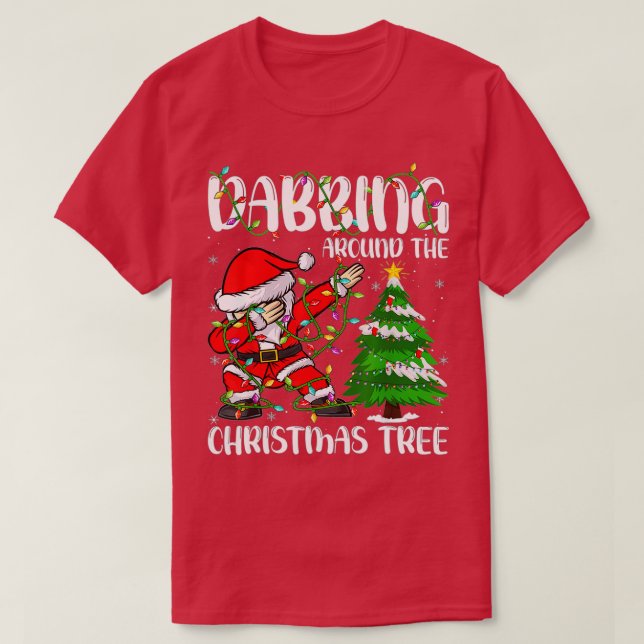 Santa Dabbing Around the Christmas Tree Lights Kid T-Shirt (Design Front)