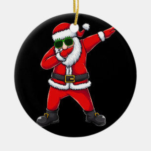 santa dabbing dance ceramic ornament