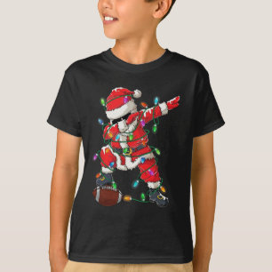 Santa Dabbing With Ball Christmas Football Player T-Shirt