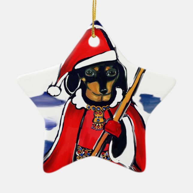 SANTA DACHSHUND CERAMIC ORNAMENT (Front)