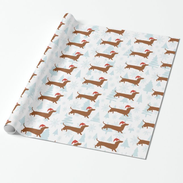 Santa Dachshund Christmas gift wrapping paper (Unrolled)
