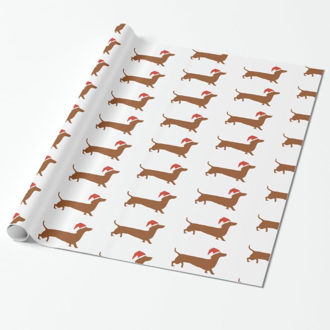 Santa Dachshund Christmas gift wrapping paper (Unrolled)