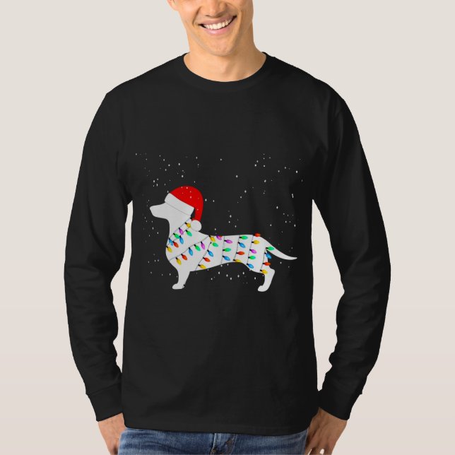 Santa Dachshund Christmas Lights Dachshund Pajamas T-Shirt (Front)
