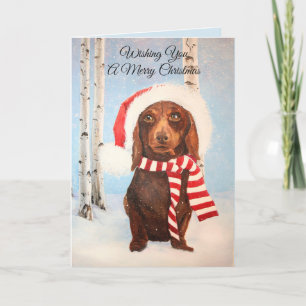 Santa Dachshund Dog Christmas Greeting Holiday Card