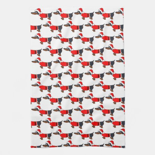 Santa Dachshund Dog Christmas Kitchen Towel