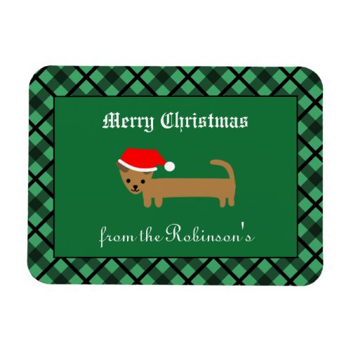 Santa Dachshund Dog Green Merry Christmas  Magnet
